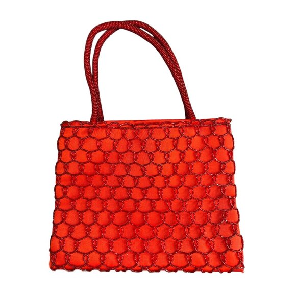 Red Bijoux Terner Evening Handbag With Beaded Pattern & Rope Handles - Picture 1 of 4